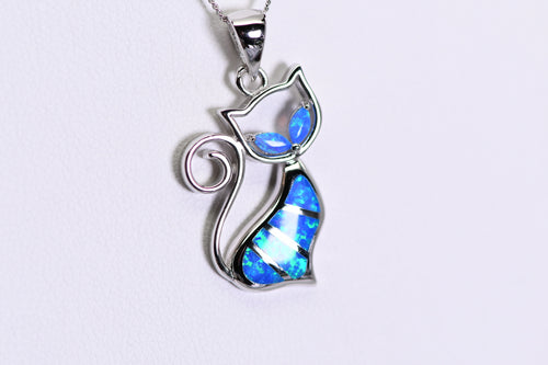 Sterling and opal cat necklace