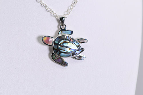 Sterling and mosaic abalone turtle pendant