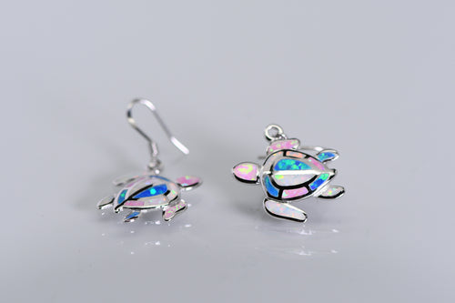 Sterling and mosaic opal turtle earrings