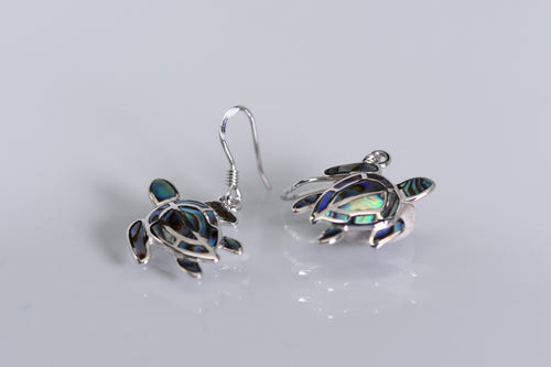 Sterling and mosaic abalone turtle earrings