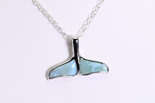 Sterling and larimar whale tale pendant
