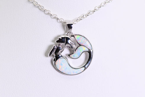Sterling and white opal mermaid pendant