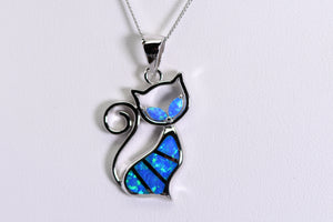 Sterling and opal cat necklace