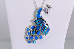 Sterling and opal peacock necklace