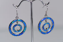 Load image into Gallery viewer, Sterling and opal double ring earrings