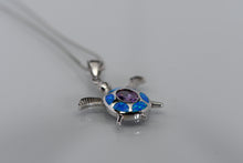 Load image into Gallery viewer, Sterling and opal turtle with purple stone necklace