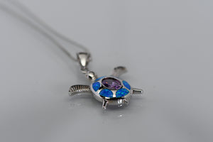 Sterling and opal turtle with purple stone necklace