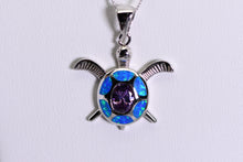 Load image into Gallery viewer, Sterling and opal turtle with purple stone necklace