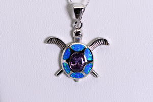 Sterling and opal turtle with purple stone necklace