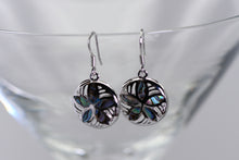 Load image into Gallery viewer, Sterling and abalone sand dollar earrings