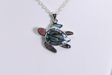 Load image into Gallery viewer, Sterling and mosaic abalone turtle pendant