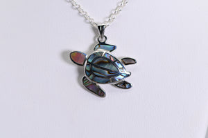 Sterling and mosaic abalone turtle pendant