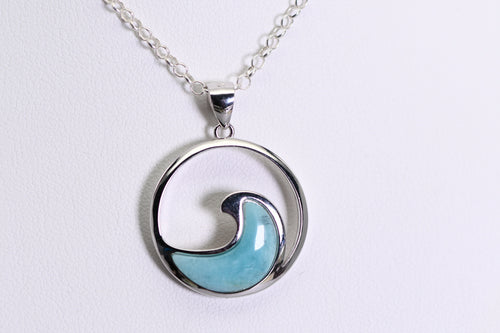 Sterling and Larimar wave pendant