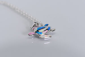 Sterling and mosaic opal turtle pendant
