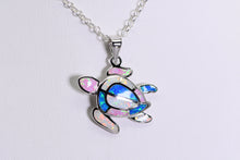 Load image into Gallery viewer, Sterling and mosaic opal turtle pendant