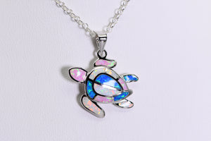 Sterling and mosaic opal turtle pendant