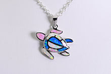 Load image into Gallery viewer, Sterling and mosaic opal turtle pendant