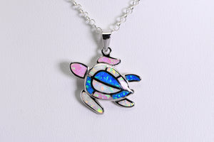 Sterling and mosaic opal turtle pendant