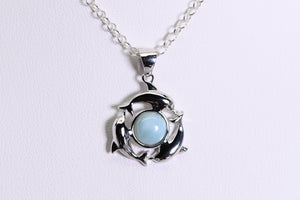 Sterling and Larimar dophin pendant