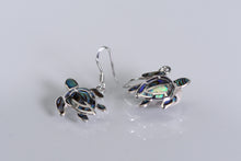 Load image into Gallery viewer, Sterling and mosaic abalone turtle earrings