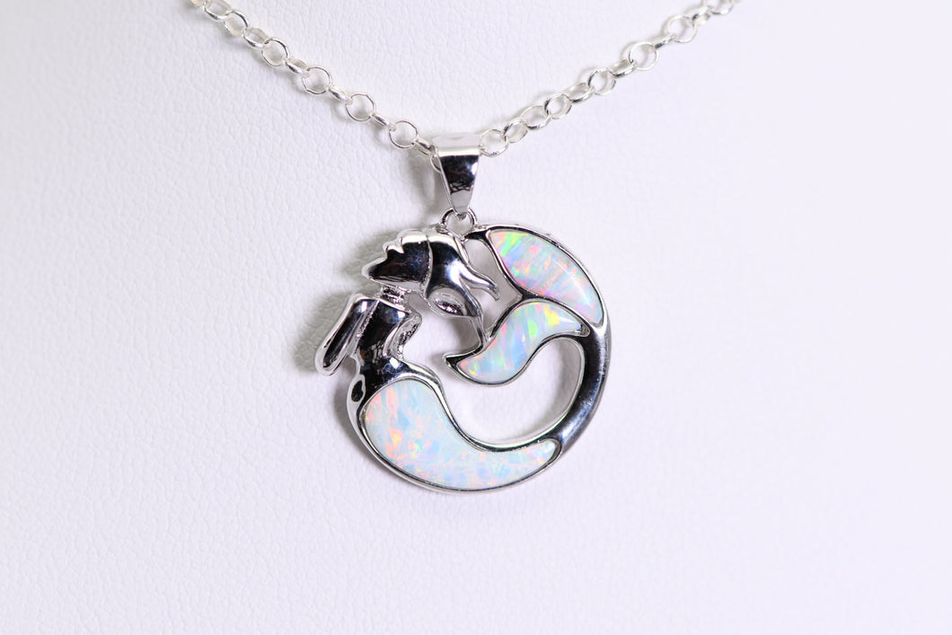 Sterling and white opal mermaid pendant