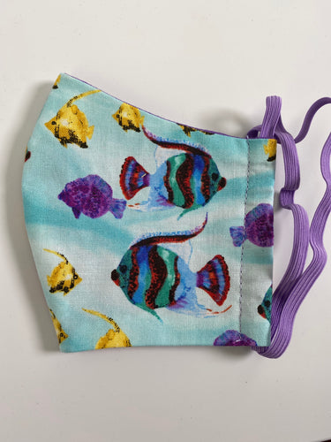 Tropical Fish on light blue face mask
