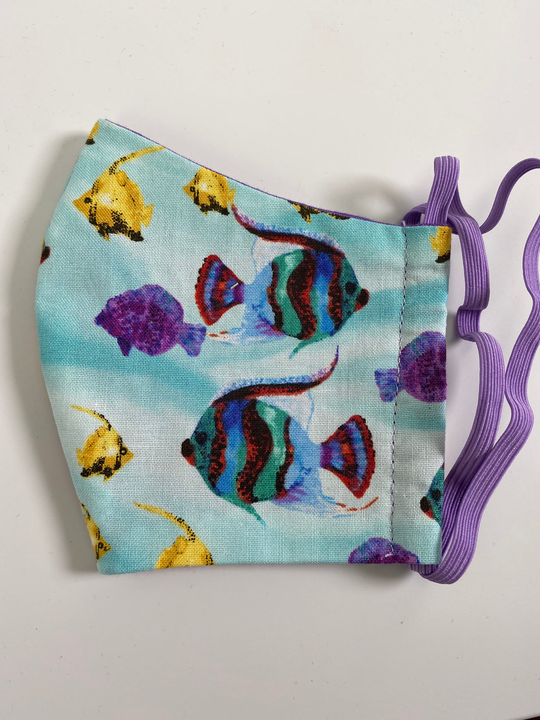 Tropical Fish on light blue face mask