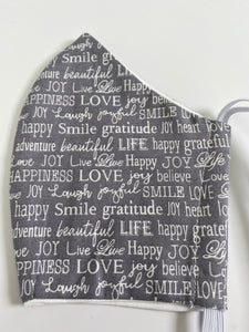 Love, smile, laugh, joy, happy, gratitude dream, believe - Inspirational - face mask