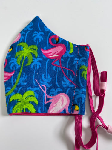 Pink Flamingos on blue face mask