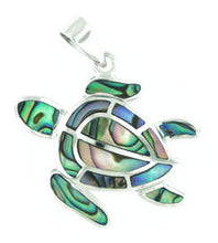 Load image into Gallery viewer, Sterling and mosaic abalone turtle pendant