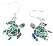 Load image into Gallery viewer, Sterling and mosaic abalone turtle earrings