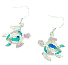 Load image into Gallery viewer, Sterling and mosaic opal turtle earrings