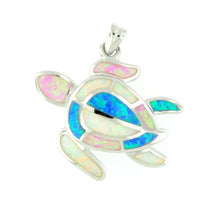 Load image into Gallery viewer, Sterling and mosaic opal turtle pendant