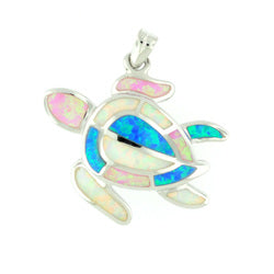Sterling and mosaic opal turtle pendant