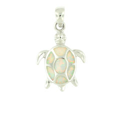 Sterling and white opal small turtle pendant